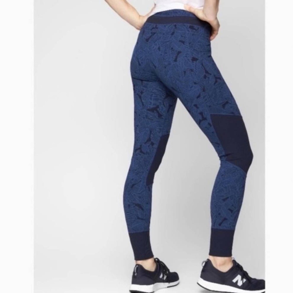 Athleta Leggings Tropical Excursion Blue/Navy Leaf Ribbed Athletic Gym Size XS‎